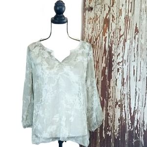 Sonoma Sheer Peasant Blouse Green Floral Size S